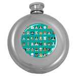 Different Type Vector Cartoon Dog Faces Round Hip Flask (5 oz) Front