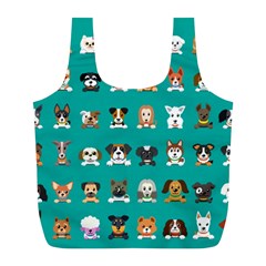 Different Type Vector Cartoon Dog Faces Full Print Recycle Bag (L)