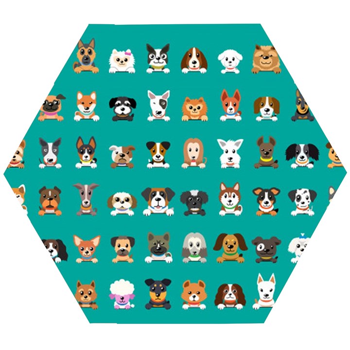 Different Type Vector Cartoon Dog Faces Wooden Puzzle Hexagon