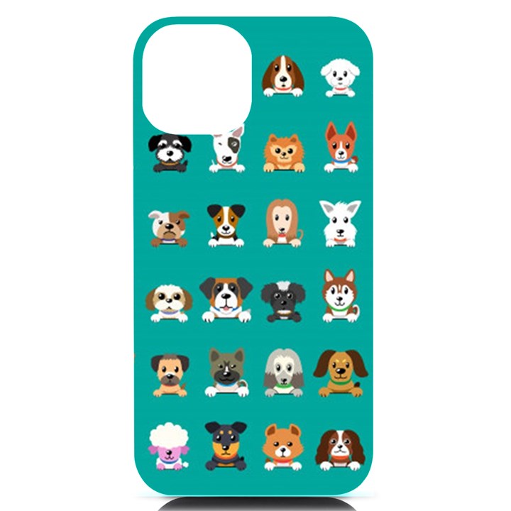 Different Type Vector Cartoon Dog Faces iPhone 14 Black UV Print Case