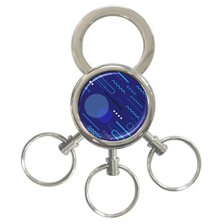 Classic Blue Background Abstract Style 3-Ring Key Chain