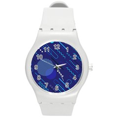 Classic Blue Background Abstract Style Round Plastic Sport Watch (m)