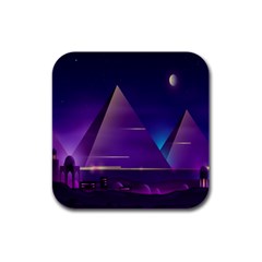 Egyptian Pyramids Night Landscape Cartoon Rubber Square Coaster (4 Pack) by Bedest