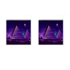 Egyptian Pyramids Night Landscape Cartoon Cufflinks (square) by Bedest