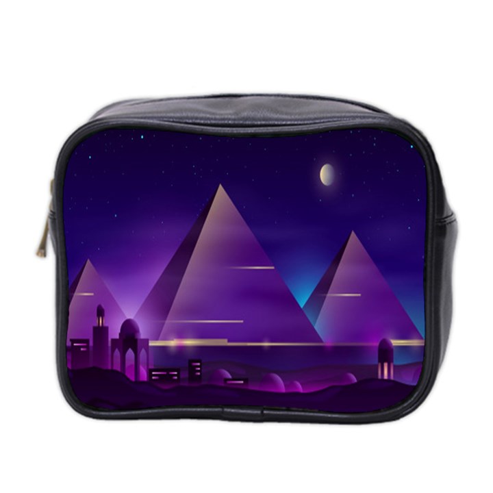 Egyptian Pyramids Night Landscape Cartoon Mini Toiletries Bag (Two Sides)