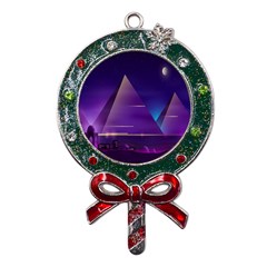 Egyptian Pyramids Night Landscape Cartoon Metal X mas Lollipop With Crystal Ornament by Bedest