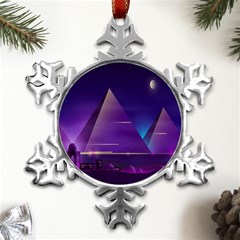 Egyptian Pyramids Night Landscape Cartoon Metal Small Snowflake Ornament by Bedest