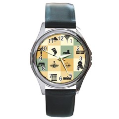 Egyptian Flat Style Icons Round Metal Watch by Bedest