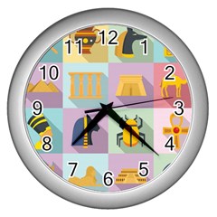 Egypt Icons Set Flat Style Wall Clock (silver) by Bedest