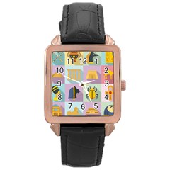 Egypt Icons Set Flat Style Rose Gold Leather Watch  by Bedest