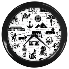 Dark Seamless Pattern Symbols Landmarks Signs Egypt Wall Clock (black) by Bedest