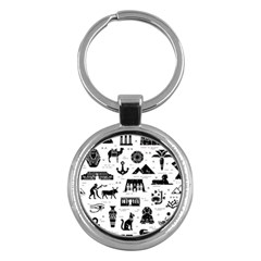 Dark Seamless Pattern Symbols Landmarks Signs Egypt Key Chain (round) by Bedest