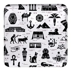 Dark Seamless Pattern Symbols Landmarks Signs Egypt Square Glass Fridge Magnet (4 Pack) by Bedest