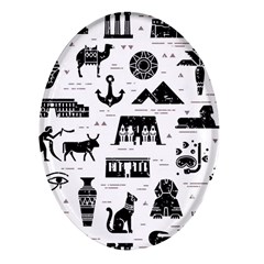 Dark Seamless Pattern Symbols Landmarks Signs Egypt Oval Glass Fridge Magnet (4 Pack) by Bedest