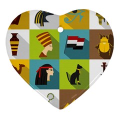 Egypt Travel Items Icons Set Flat Style Ornament (heart) by Bedest