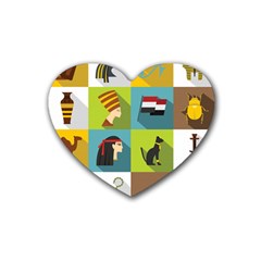 Egypt Travel Items Icons Set Flat Style Rubber Coaster (heart) by Bedest