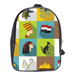 Egypt Travel Items Icons Set Flat Style School Bag (xl) by Bedest