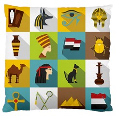 Egypt Travel Items Icons Set Flat Style Large Premium Plush Fleece Cushion Case (two Sides) by Bedest