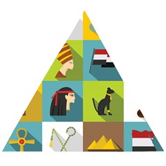 Egypt Travel Items Icons Set Flat Style Wooden Puzzle Triangle by Bedest