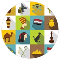 Egypt Travel Items Icons Set Flat Style Round Trivet by Bedest