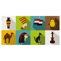 Egypt Travel Items Icons Set Flat Style Banner And Sign 8  X 4  by Bedest