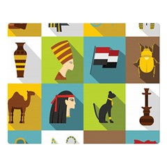 Egypt Travel Items Icons Set Flat Style Premium Plush Fleece Blanket (large) by Bedest