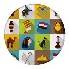 Egypt Travel Items Icons Set Flat Style Round Glass Fridge Magnet (4 Pack) by Bedest