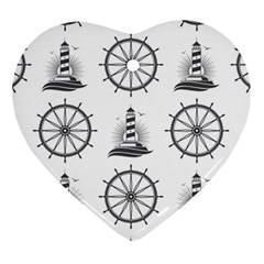 Marine Nautical Seamless Pattern With Vintage Lighthouse Wheel Ornament (heart)