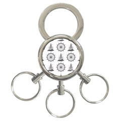 Marine Nautical Seamless Pattern With Vintage Lighthouse Wheel 3-Ring Key Chain