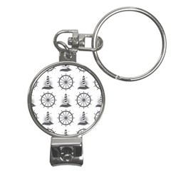 Marine Nautical Seamless Pattern With Vintage Lighthouse Wheel Nail Clippers Key Chain