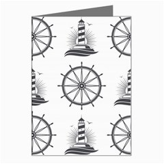 Marine Nautical Seamless Pattern With Vintage Lighthouse Wheel Greeting Card