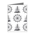 Marine Nautical Seamless Pattern With Vintage Lighthouse Wheel Mini Greeting Card Left