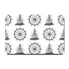 Marine Nautical Seamless Pattern With Vintage Lighthouse Wheel Small Doormat