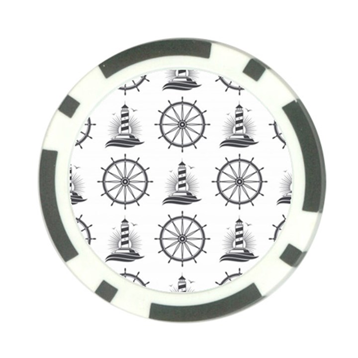 Marine Nautical Seamless Pattern With Vintage Lighthouse Wheel Poker Chip Card Guard (10 pack)