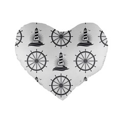 Marine Nautical Seamless Pattern With Vintage Lighthouse Wheel Standard 16  Premium Heart Shape Cushions