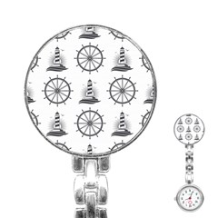 Marine Nautical Seamless Pattern With Vintage Lighthouse Wheel Stainless Steel Nurses Watch