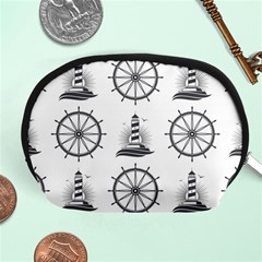 Marine Nautical Seamless Pattern With Vintage Lighthouse Wheel Accessory Pouch (Medium)