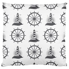 Marine Nautical Seamless Pattern With Vintage Lighthouse Wheel Standard Premium Plush Fleece Cushion Case (Two Sides)