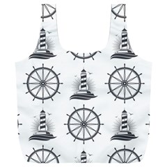 Marine Nautical Seamless Pattern With Vintage Lighthouse Wheel Full Print Recycle Bag (XXL)