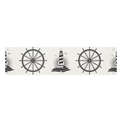 Marine Nautical Seamless Pattern With Vintage Lighthouse Wheel Banner and Sign 4  x 1 