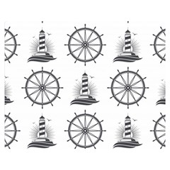 Marine Nautical Seamless Pattern With Vintage Lighthouse Wheel Premium Plush Fleece Blanket (medium) by Bedest