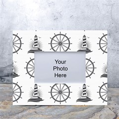 Marine Nautical Seamless Pattern With Vintage Lighthouse Wheel White Tabletop Photo Frame 4 x6  by Bedest