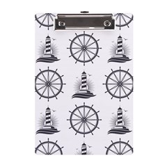 Marine Nautical Seamless Pattern With Vintage Lighthouse Wheel A5 Acrylic Clipboard