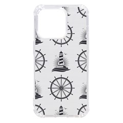 Marine Nautical Seamless Pattern With Vintage Lighthouse Wheel iPhone 14 Pro TPU UV Print Case