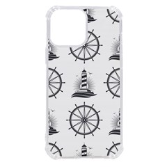 Marine Nautical Seamless Pattern With Vintage Lighthouse Wheel iPhone 13 Pro Max TPU UV Print Case