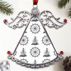 Marine Nautical Seamless Pattern With Vintage Lighthouse Wheel Metal Angel with Crystal Ornament