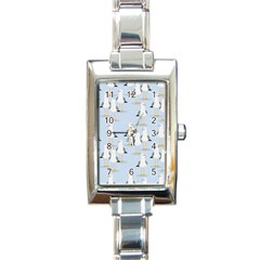 Cute Seagulls Seamless Pattern Light Blue Background Rectangle Italian Charm Watch by Bedest