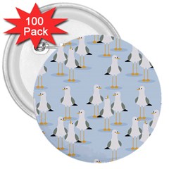 Cute Seagulls Seamless Pattern Light Blue Background 3  Buttons (100 Pack)  by Bedest