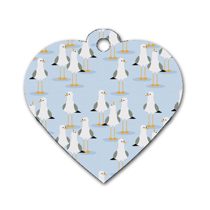 Cute Seagulls Seamless Pattern Light Blue Background Dog Tag Heart (Two Sides)