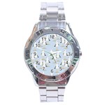 Cute Seagulls Seamless Pattern Light Blue Background Stainless Steel Analogue Watch Front